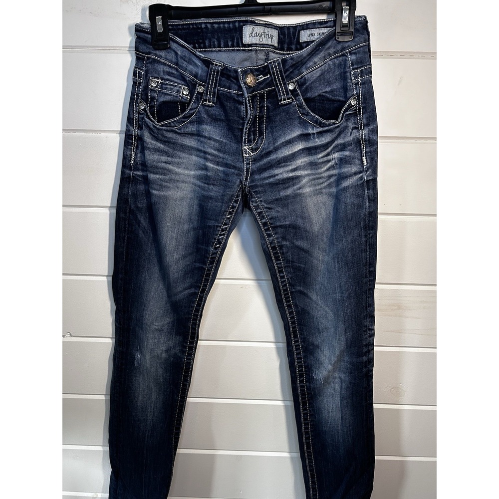 Day Trip Womens 27R Lynx Skinny Denim Jeans 5 Pocket Rhinestones